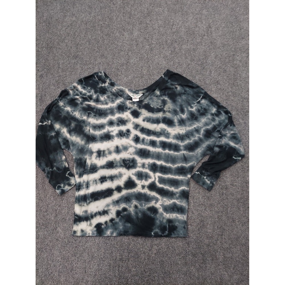Hard Tail Forever top Womens XS Black Gray Tie Dye Batwing Pullover Soft Modal
